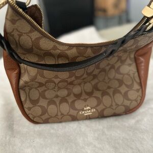Coach Brown and Tan Signature Shoulder Bag